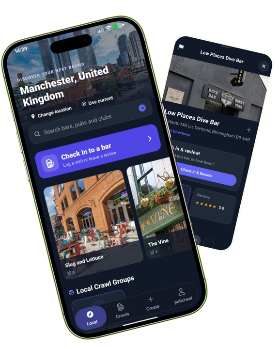 Discover nearby bars, crawls and groups with Barhops
